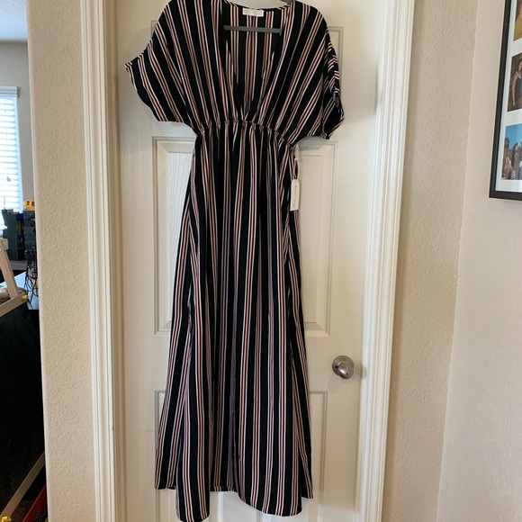 NEW Black and Red Striped Deep V Maxi Dress - Picture 6 of 8